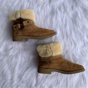 UGG Cedric Chestnut Suede Shearling Buckle Boots - Women's Size 7.5